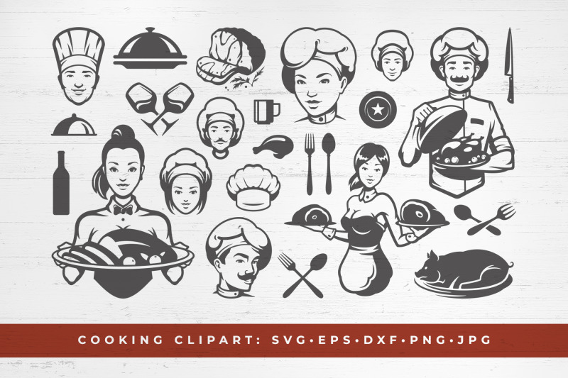 food-cooking-silhouettes-and-restaurant-icons-set-vector-illustrations