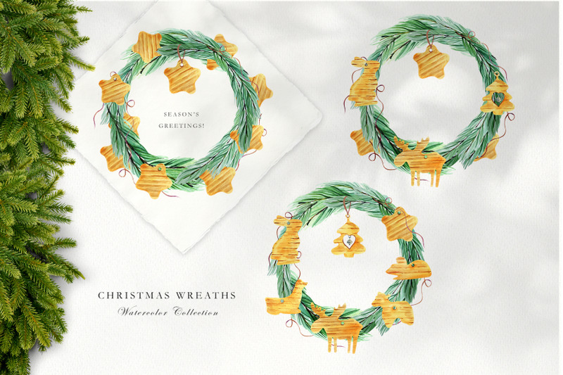 natural-christmas-clipart-watercolor-christmas-wreath-wooden-decor