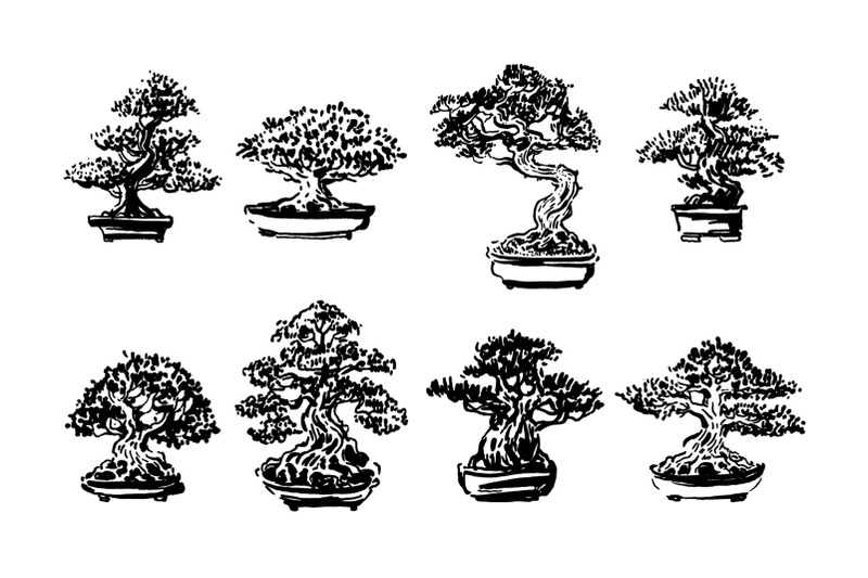 bonsai-tree-japanese-hand-drawn-illustration-set