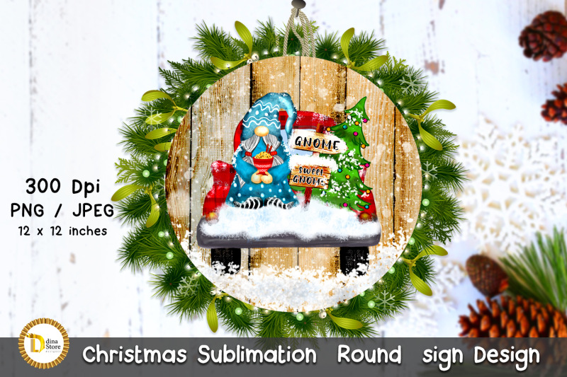 christmas-sublimation-round-sign-design-gnome-sweet-gnome