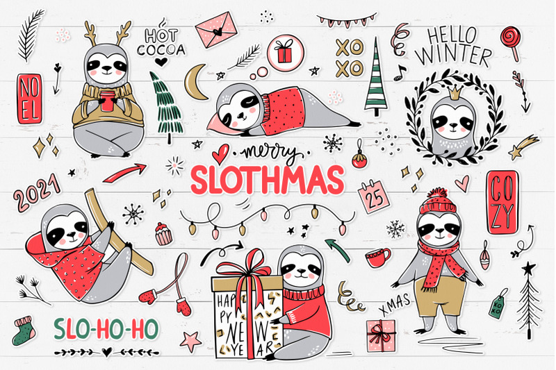 christmas-sloths-sloth-clipart