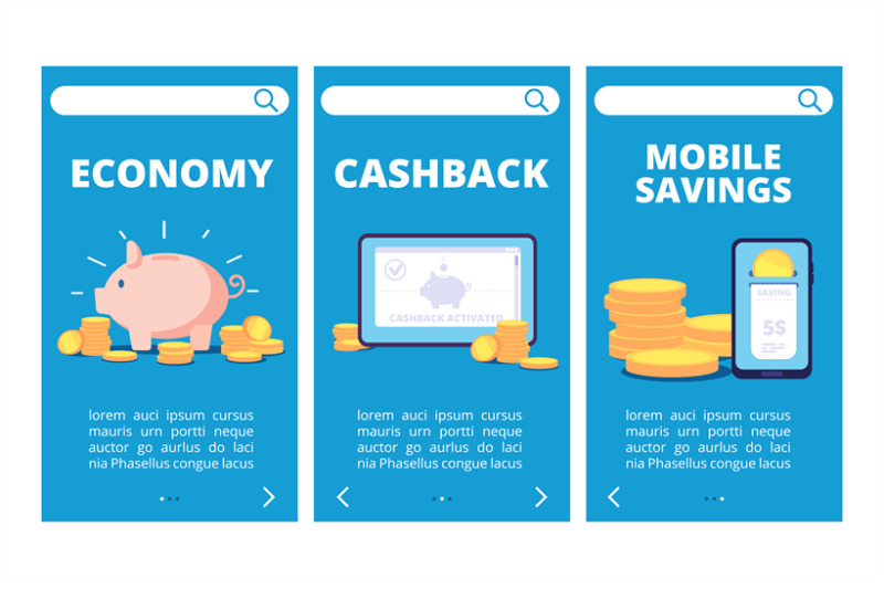 save-money-mobile-app-pages-banking-and-savings-vector-banners