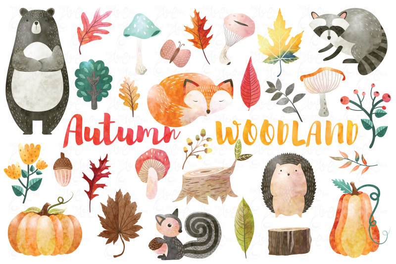 watercolor-autumn-woodland-set