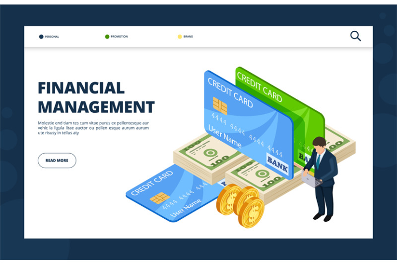 financial-management-online-banking-credit-finance-landing-page-vec