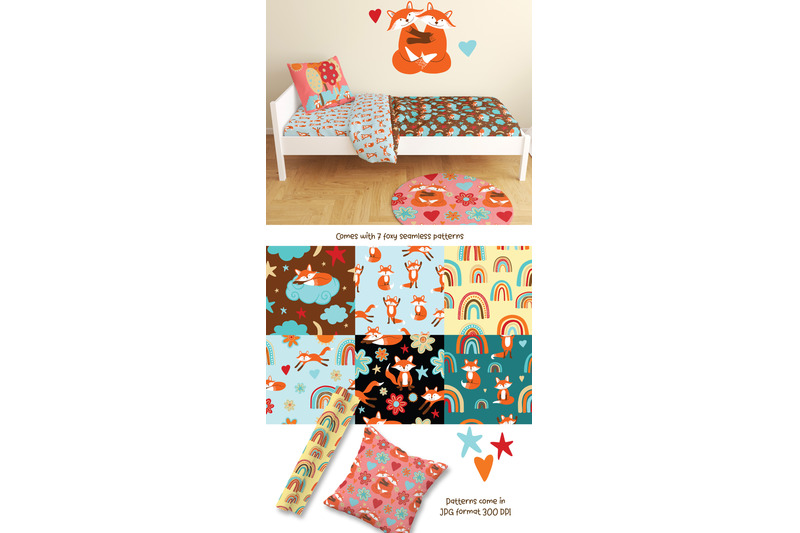 cute-foxes-and-rainbows-clipart-amp-prints-ai-eps-png