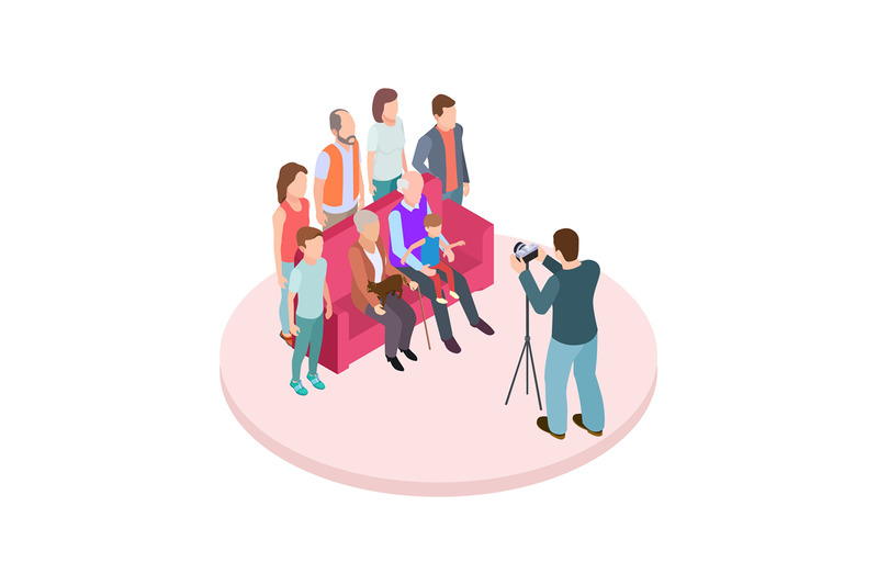 family-portrait-vector-illustration-isometric-photo-shoot-of-big-fami