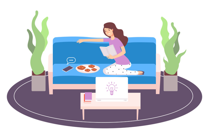 relaxing-woman-girl-reading-book-procrastination-vector-illustration