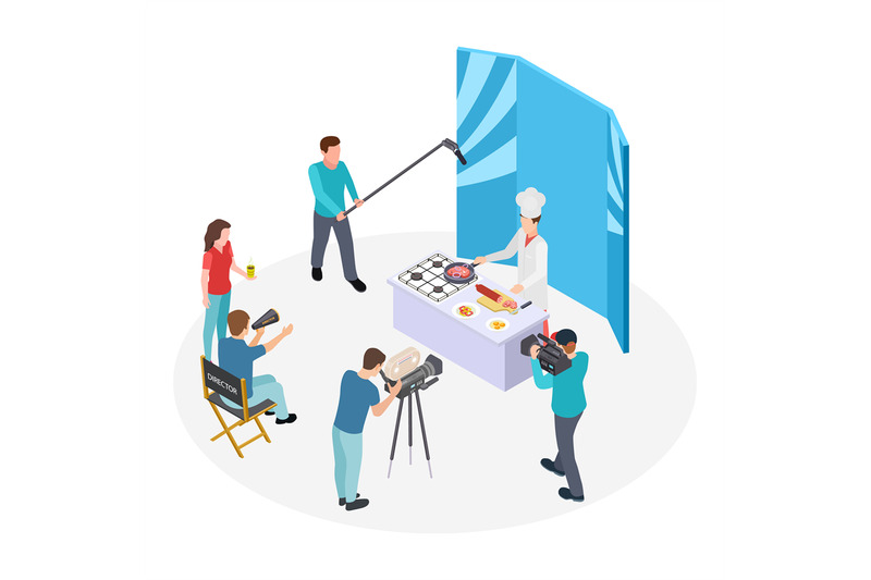 isometric-cooking-tv-show-vector-chef-and-film-crew-shooting-show