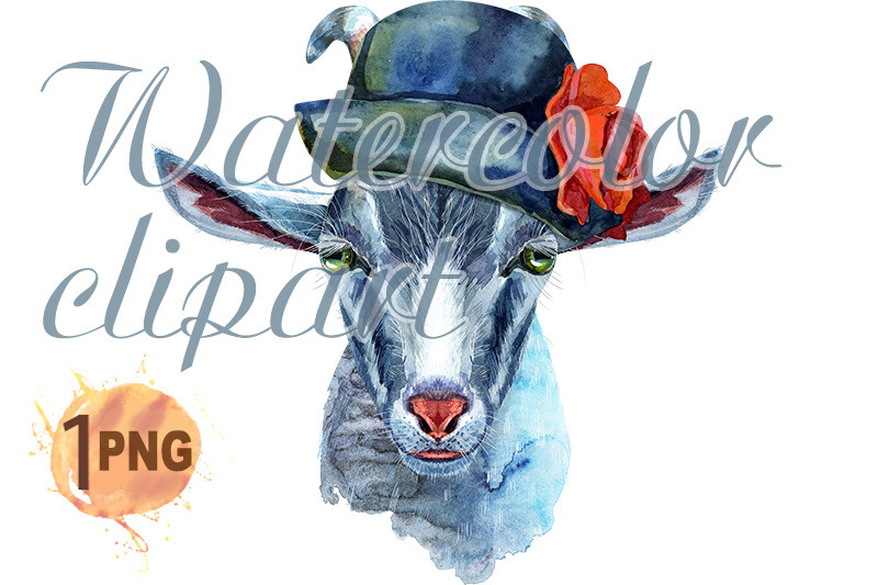 goat-with-gray-hat-character-watercolor-illustration