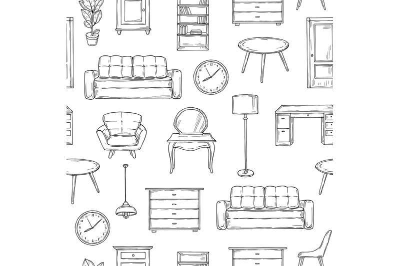 sketch-furniture-pattern-living-room-doodle-vintage-interior-vector-i