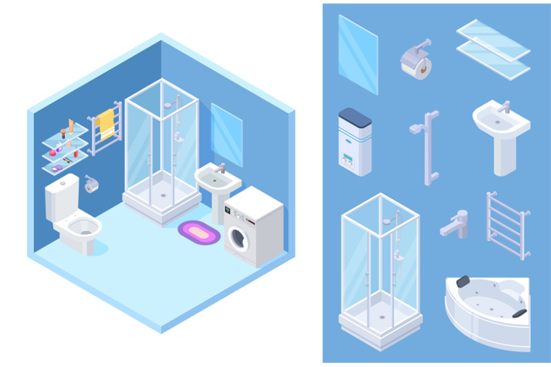 bathroom-isometric-vector-shower-toilet-bath-furniture-mirror-gla