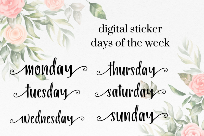 swirly-font-black-days-of-the-week-script-stickers