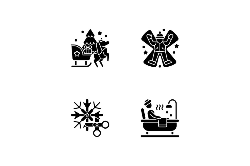 winter-holiday-entertainment-black-glyph-icons-set-on-white-space