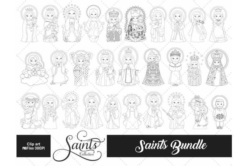 saints-collection-digital-stamp-bundle-black-line-images