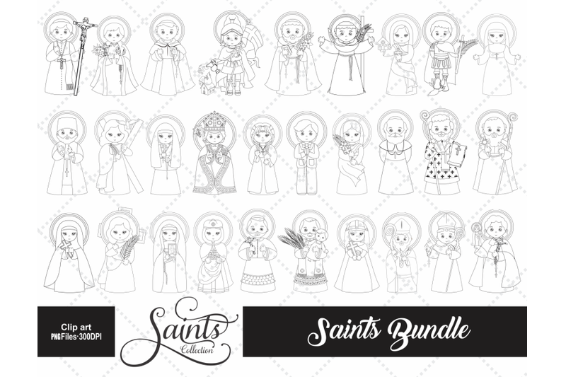 saints-collection-digital-stamp-bundle-black-line-images
