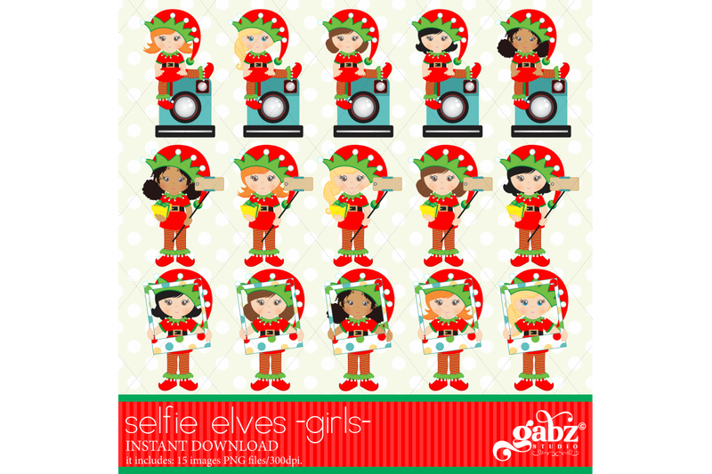 selfie-elves-elves-kids-clipart-girls-holidays