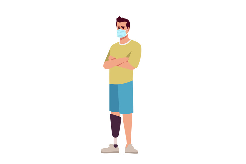 disabled-man-in-surgical-mask-semi-flat-rgb-color-vector-illustration