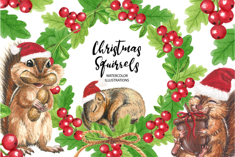 christmas-squirrels-watercolor-illustrations