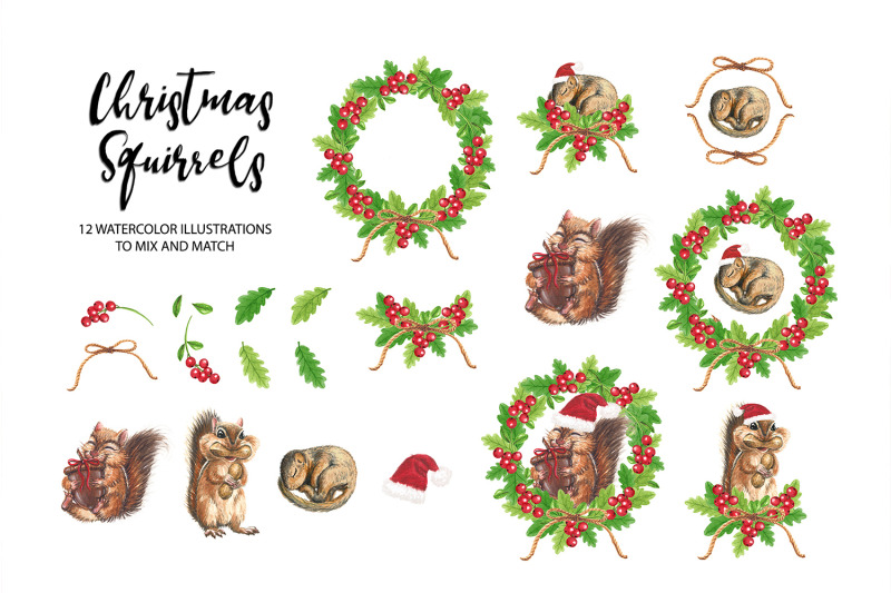 christmas-squirrels-watercolor-illustrations