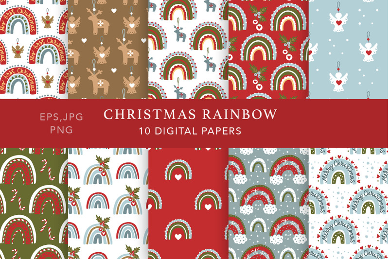christmas-rainbow-seamless-pattern-set