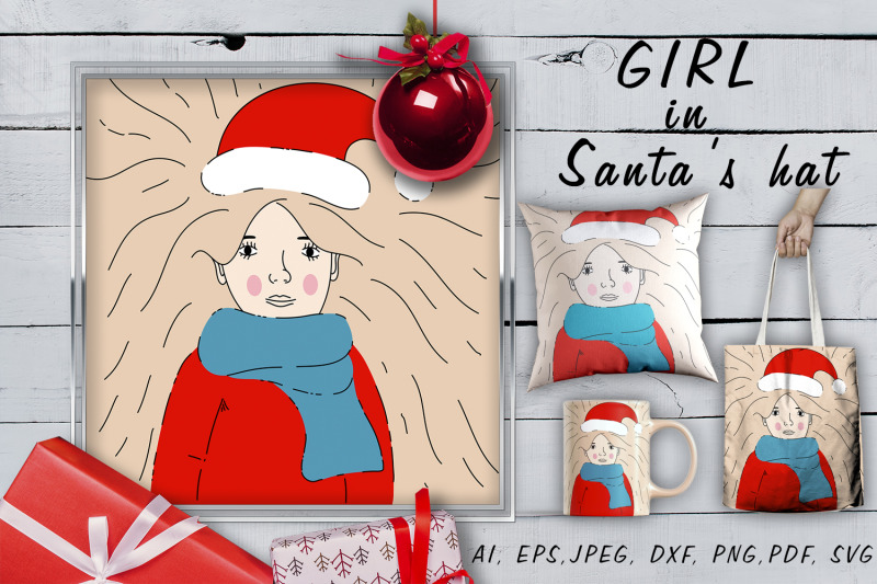 a-girl-in-a-christmas-hat-svg-file-sublimation-design