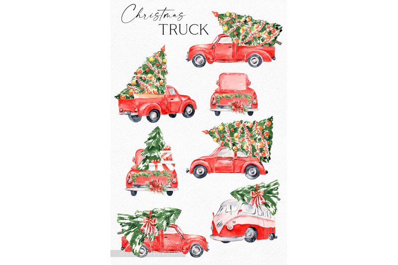 red-christmas-truck-clipart-watercolor-kawaii-christmas-clipart-for-k