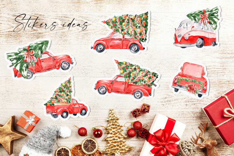 red-christmas-truck-clipart-watercolor-kawaii-christmas-clipart-for-k