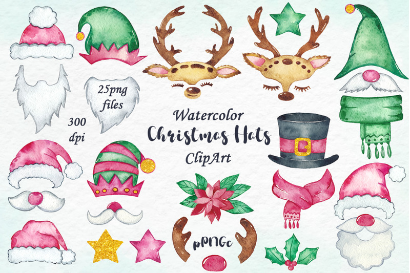 watercolor-christmas-holiday-funny-hats-clipart