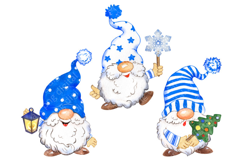christmas-gnomes-watercolor-clipart-funny-gnomes-blue-hats-lantern