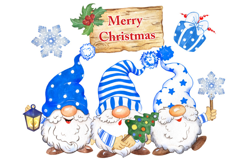 christmas-gnomes-watercolor-clipart-funny-gnomes-blue-hats-lantern