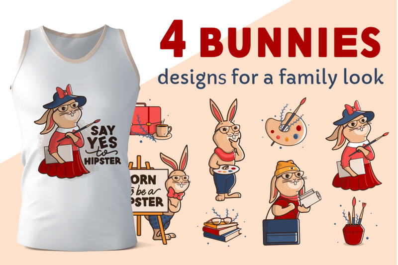 set-of-hip-bunnies-vintage-designs