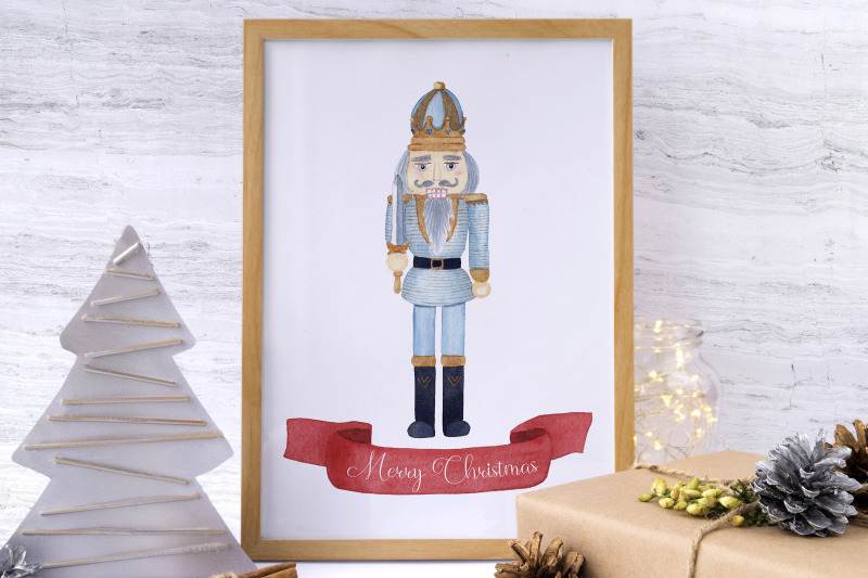 watercolor-nutcrackers-christmas-clipart-winter-greenery-holly