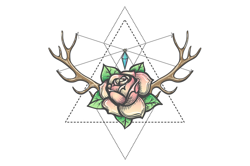 rose-flower-with-antlers-horns-and-gem-mystic-illustration