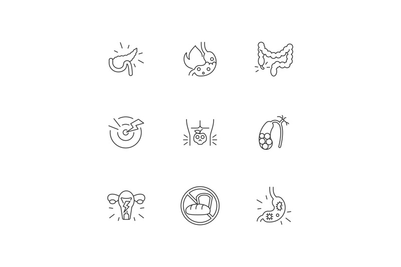pain-in-belly-linear-icons-set