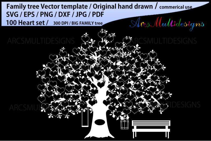 100-heart-family-tree-vector-template