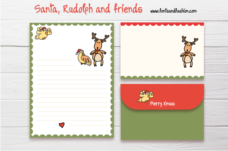 santa-claus-and-rudolph-doodle-letter-template