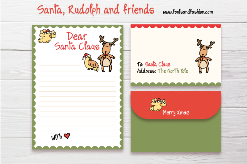 santa-claus-and-rudolph-doodle-letter-template