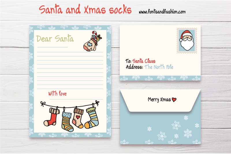 santa-claus-and-xmas-socks-doodle-letter-template