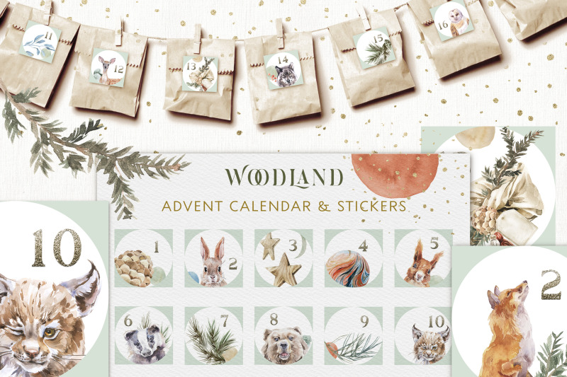 christmas-watercolor-woodland-advent-calendar-stickers-set