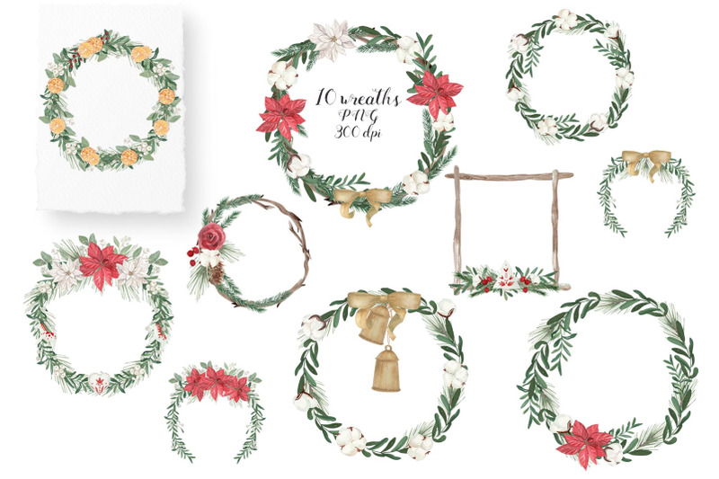 scandinavian-christmas-wreaths-watercolor-set-10-png-files