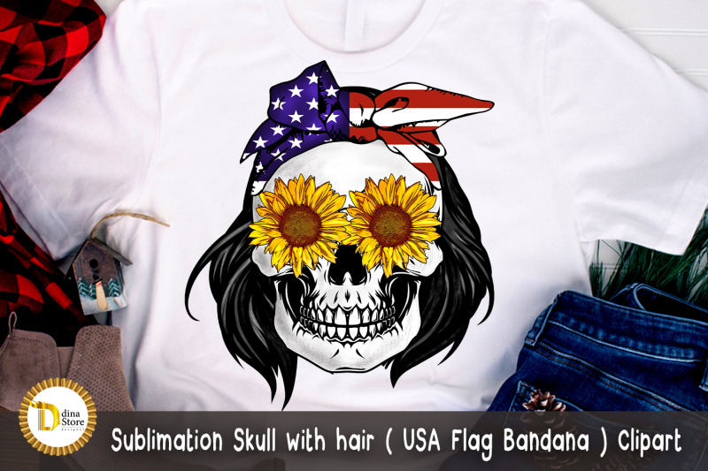sublimation-skull-with-hair-usa-flag-bandana-clipart