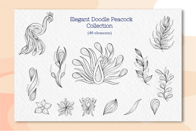 elegant-doodle-peacock-clipart-collection
