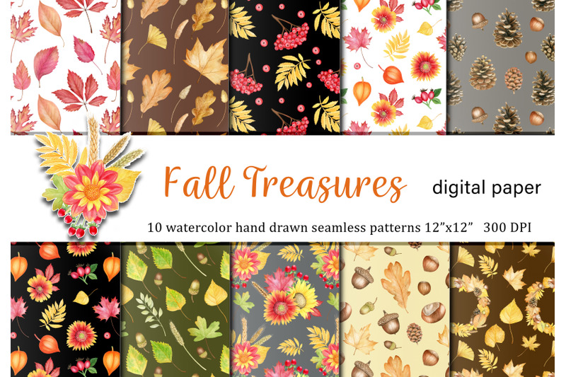 watercolor-autumn-leaves-and-flowers-seamless-pattern
