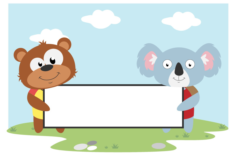 bear-and-koala-hold-white-board