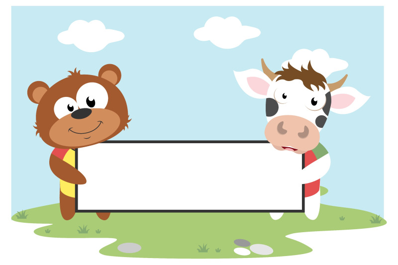 bear-and-cow-hold-white-board