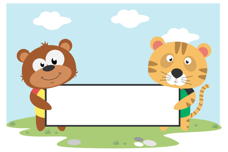 bear-and-tiger-hold-white-board