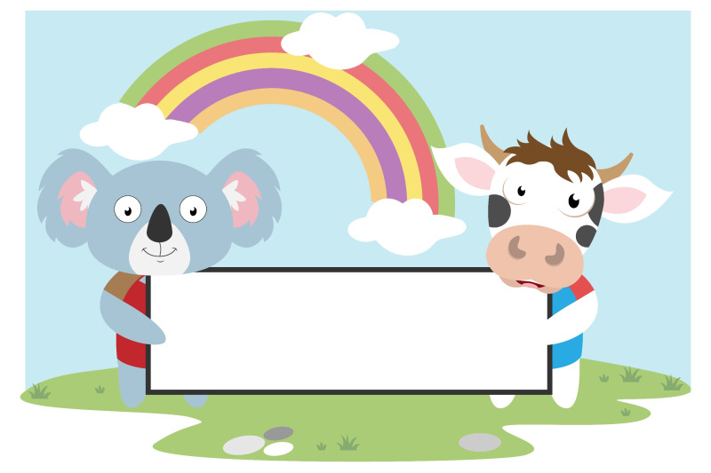 cow-and-koala-hold-white-board