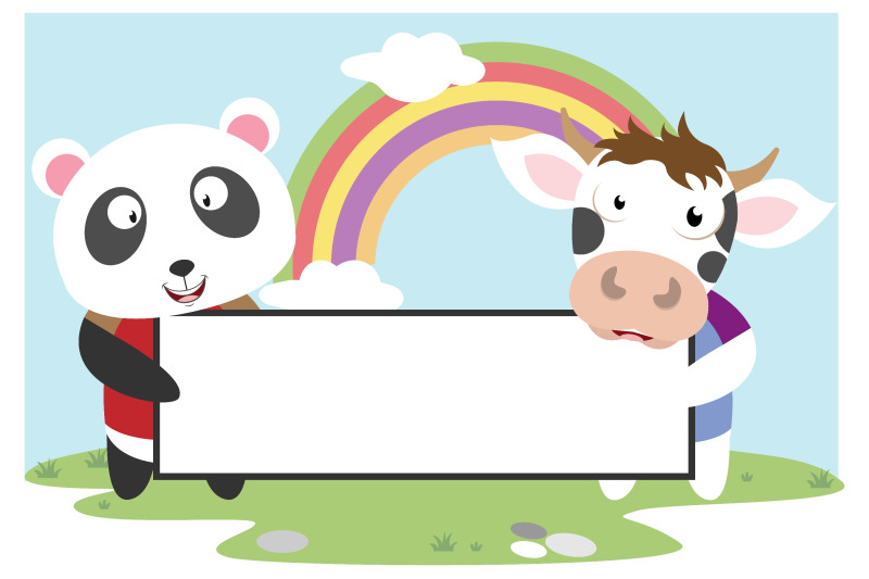 panda-and-cow-hold-white-board