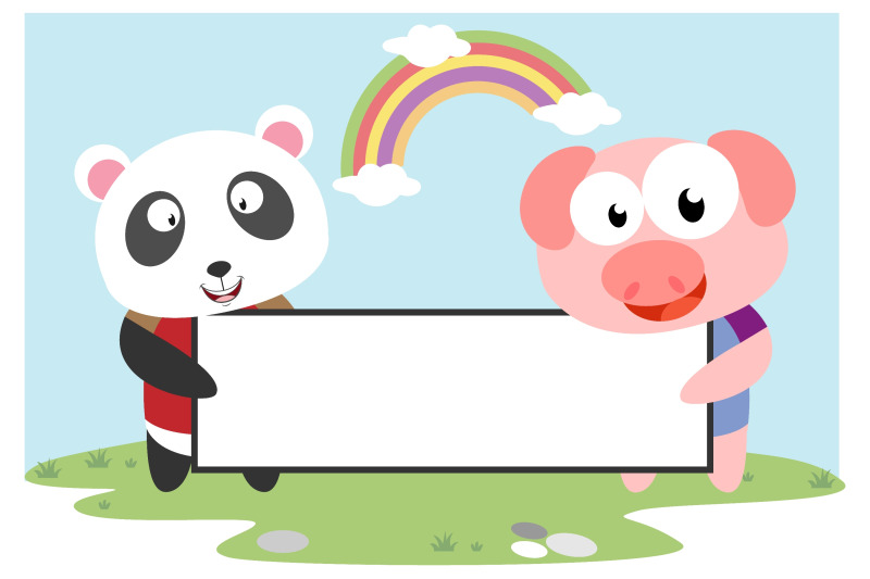 panda-and-pig-hold-white-board