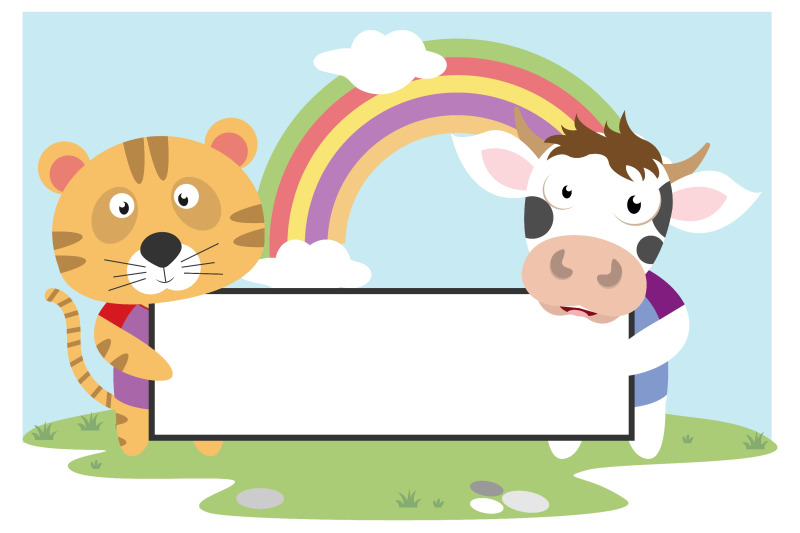 cow-and-tiger-hold-white-board